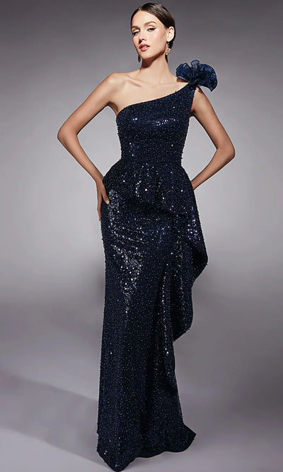 Alyce Paris 27770 - Floral Accent Asymmetric Beaded Gown Evening Dresses