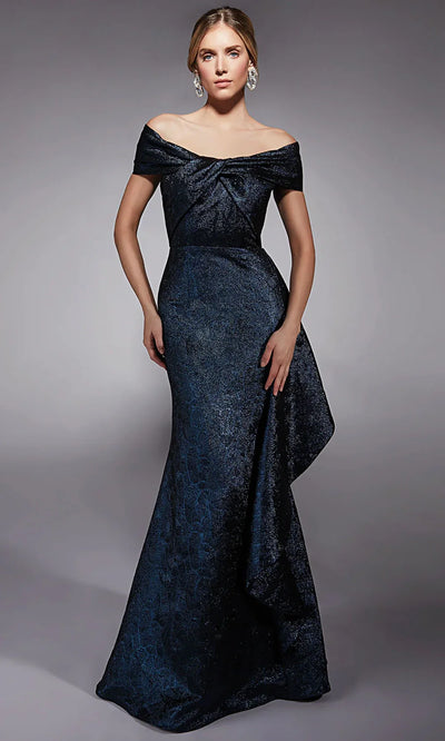 Alyce Paris 27774 - Jacquard Draped Skirt Cap Sleeve Gown Prom Dresses