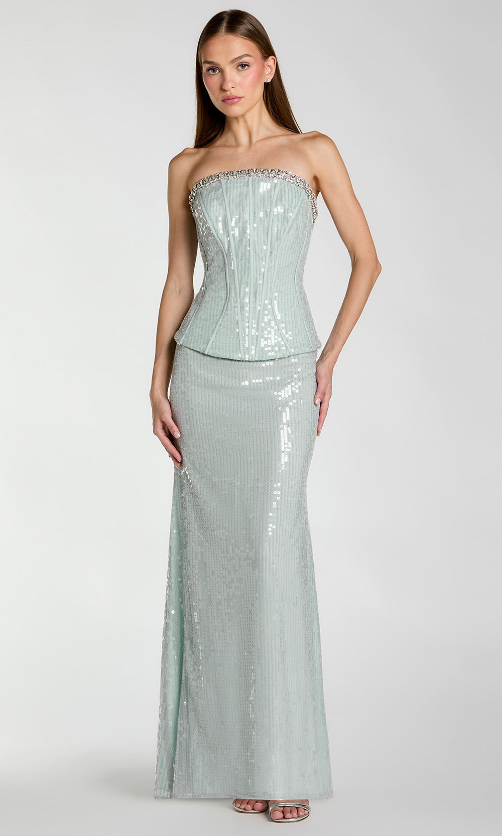 Ieena Duggal 27776 - Allover Sequin Peplum Long Gown Evening Dresses