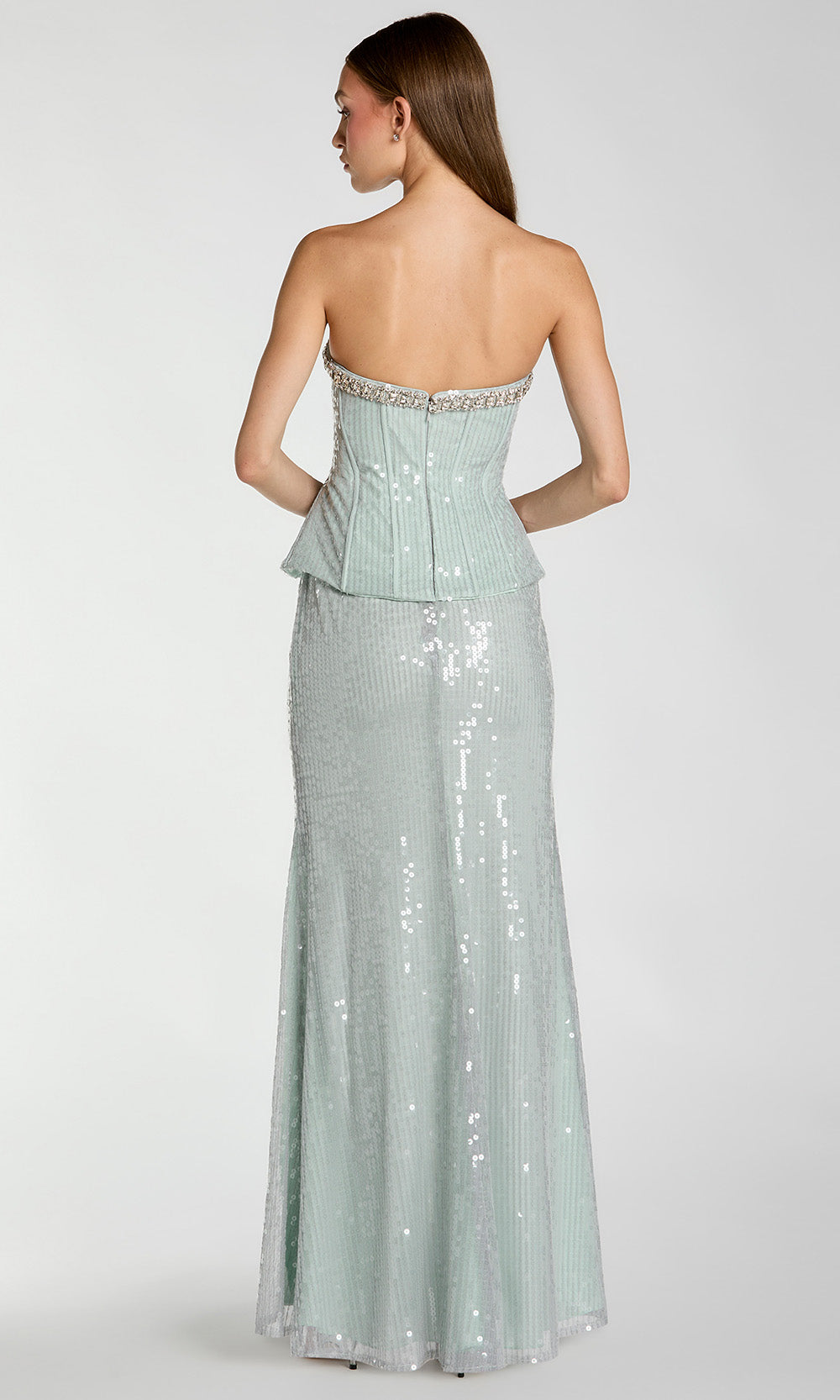 Ieena Duggal 27776 - Allover Sequin Peplum Long Gown Evening Dresses in Blue  