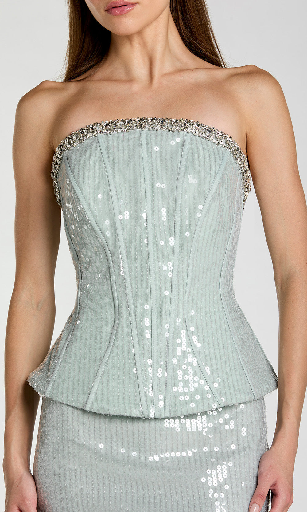 Ieena Duggal 27776 - Allover Sequin Peplum Long Gown Evening Dresses in Blue  