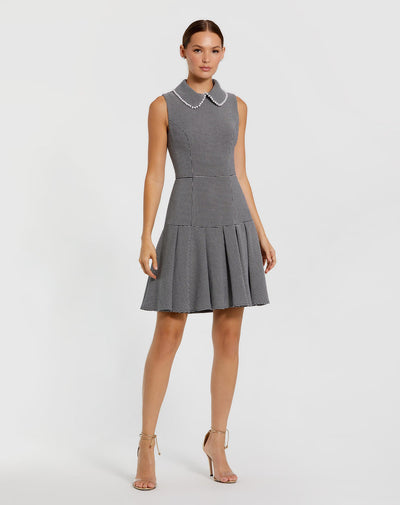 Mac Duggal 27795 - Pearl Collar Sleeveless Boucle Dress In Black and White