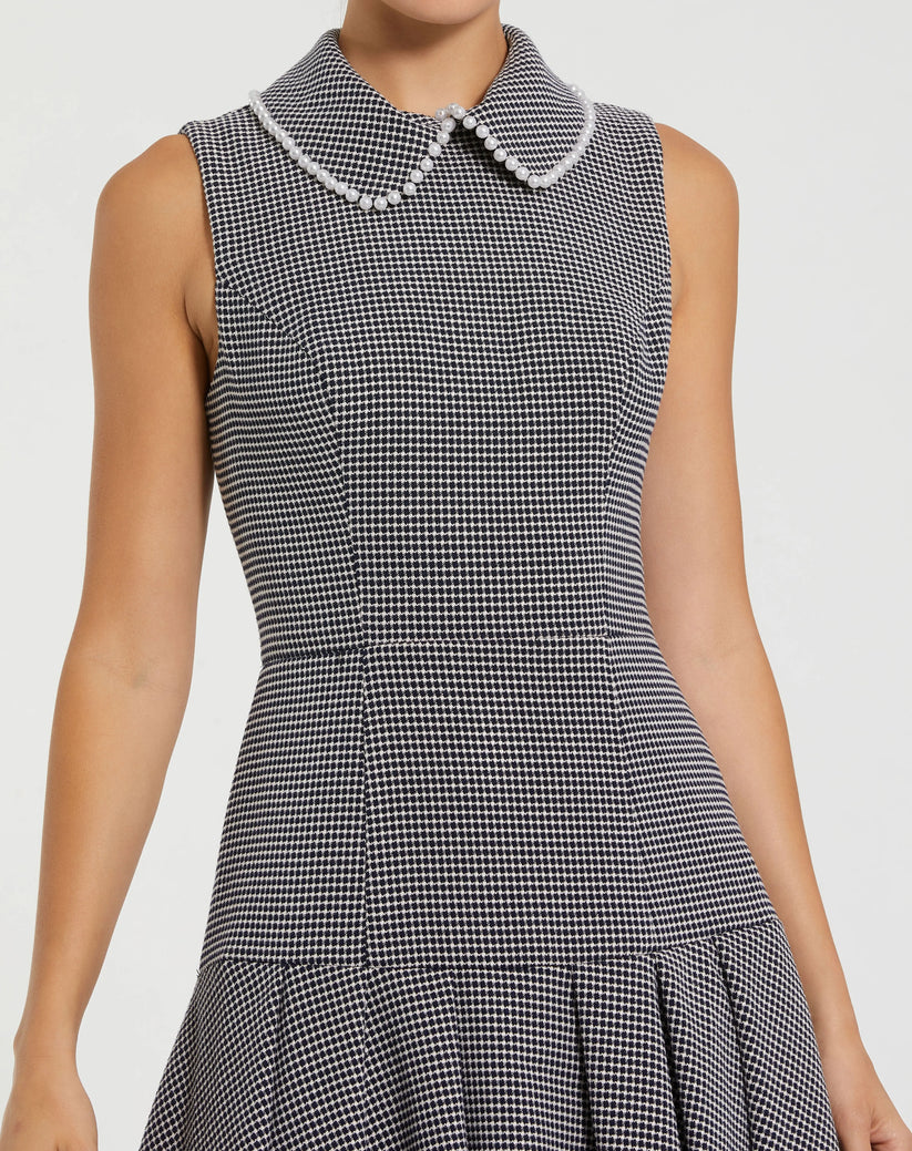 Mac Duggal 27795 - Pearl Collar Sleeveless Boucle Dress In Black and White