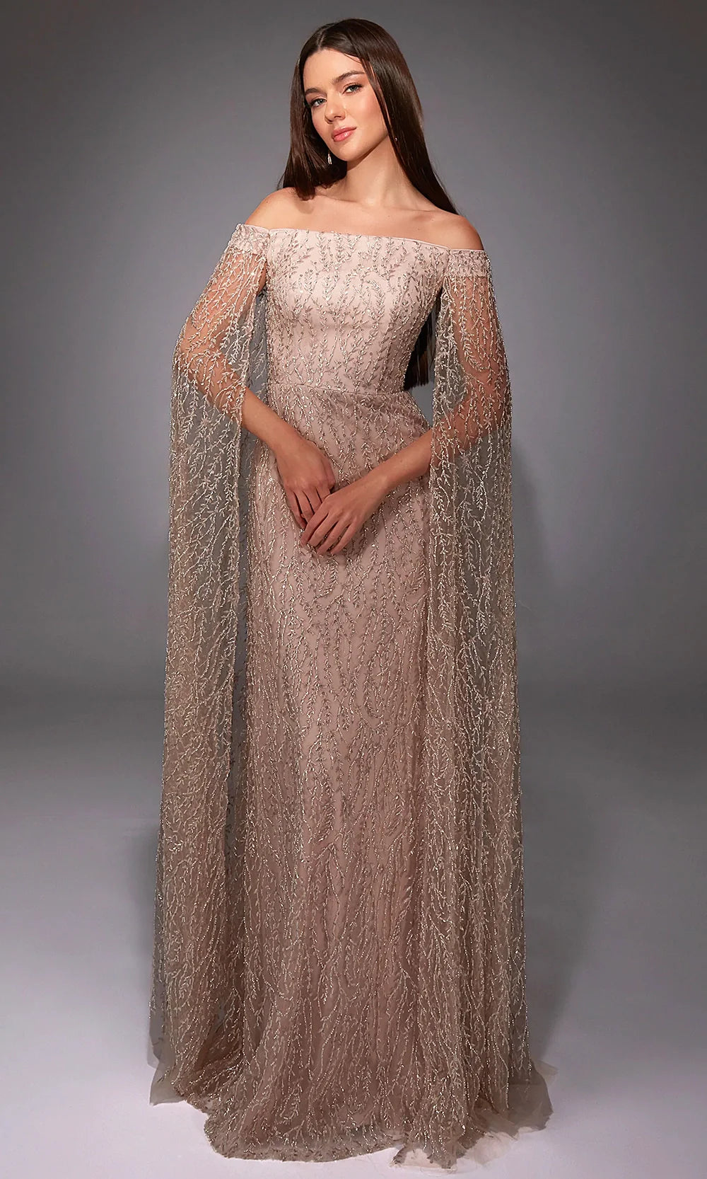 Alyce Paris 27821 - Elegant Beaded Cape Sleeve Evening Dress Mother of the Bride Dresses