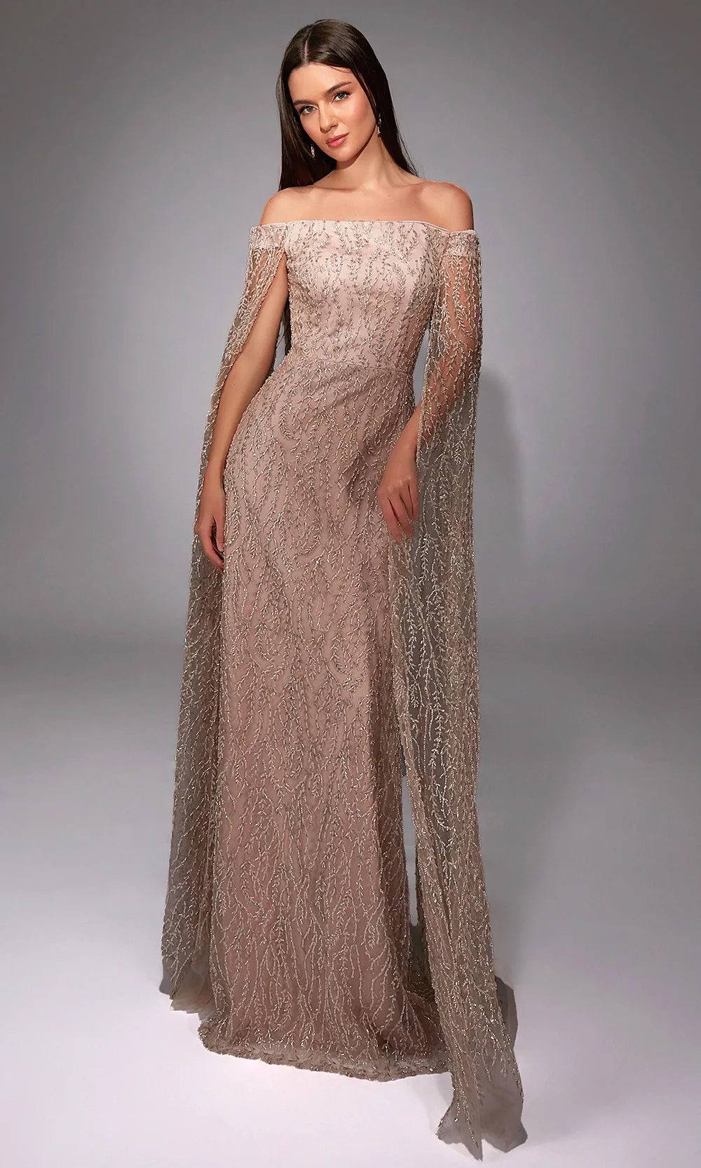 Alyce Paris 27821 - Elegant Beaded Cape Sleeve Evening Dress Mother of the Bride Dresses