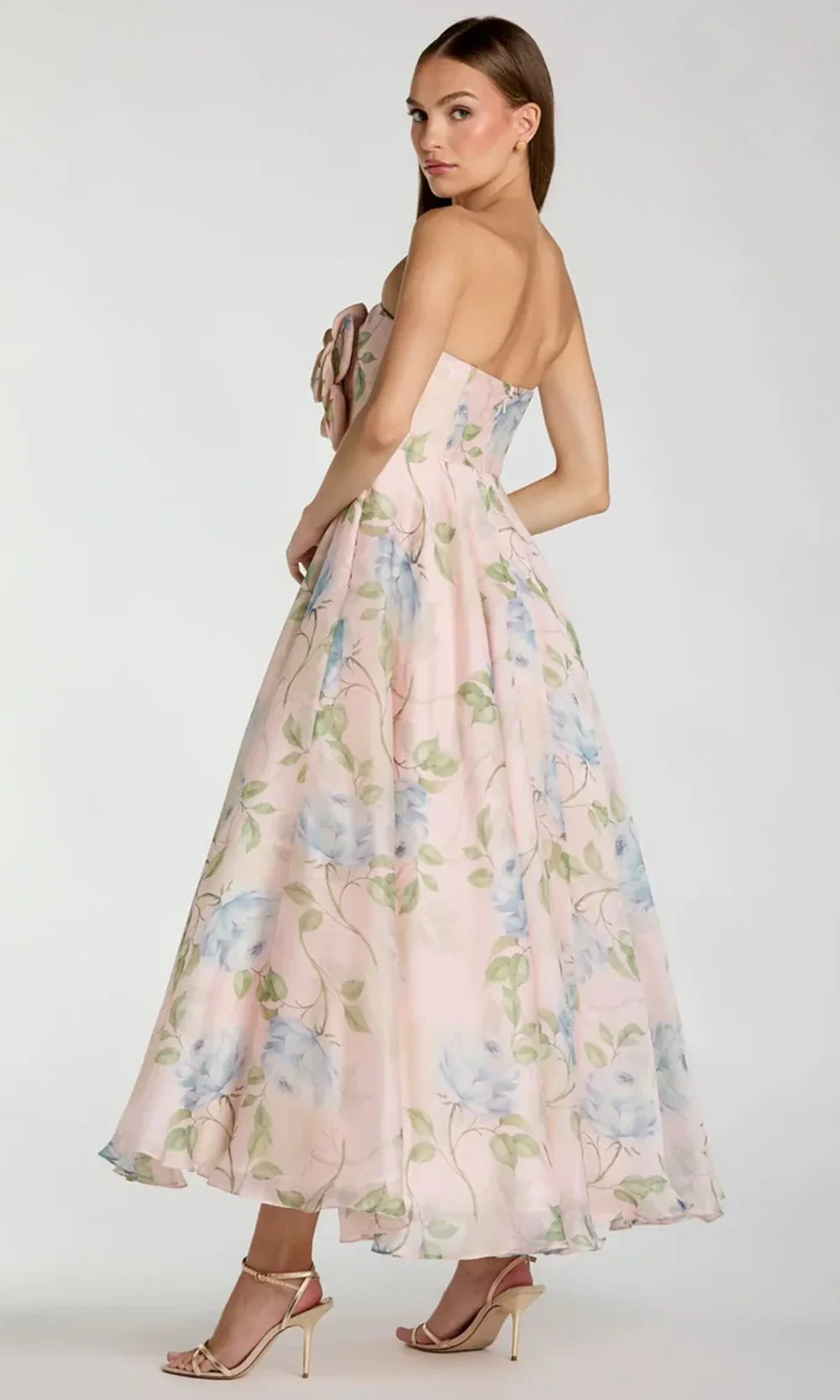 Ieena Duggal 27822 - 3D Flower Tea-Length Strapless Dress Prom Dresses in Blue Multi 