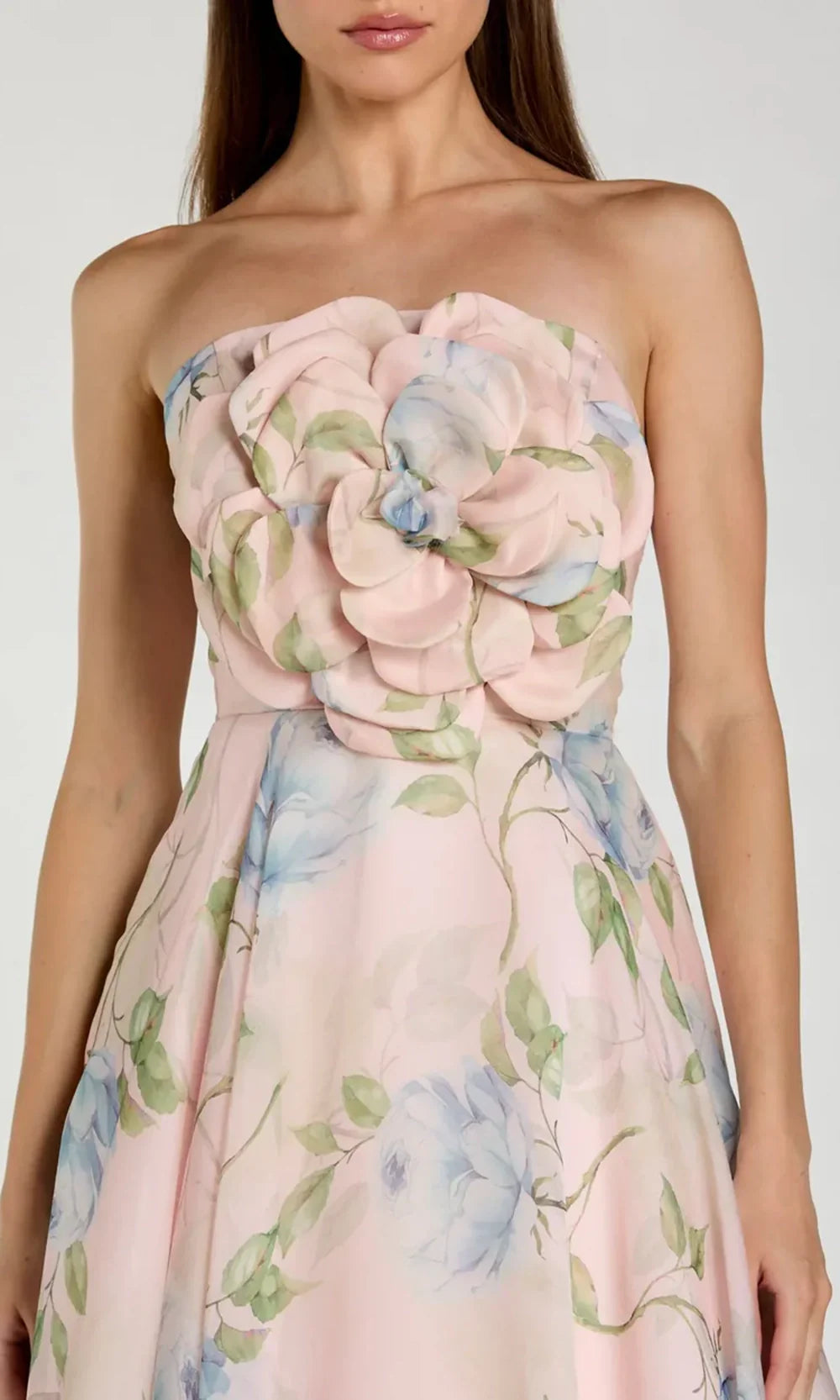 Ieena Duggal 27822 - 3D Flower Tea-Length Strapless Dress Prom Dresses in Blue Multi 