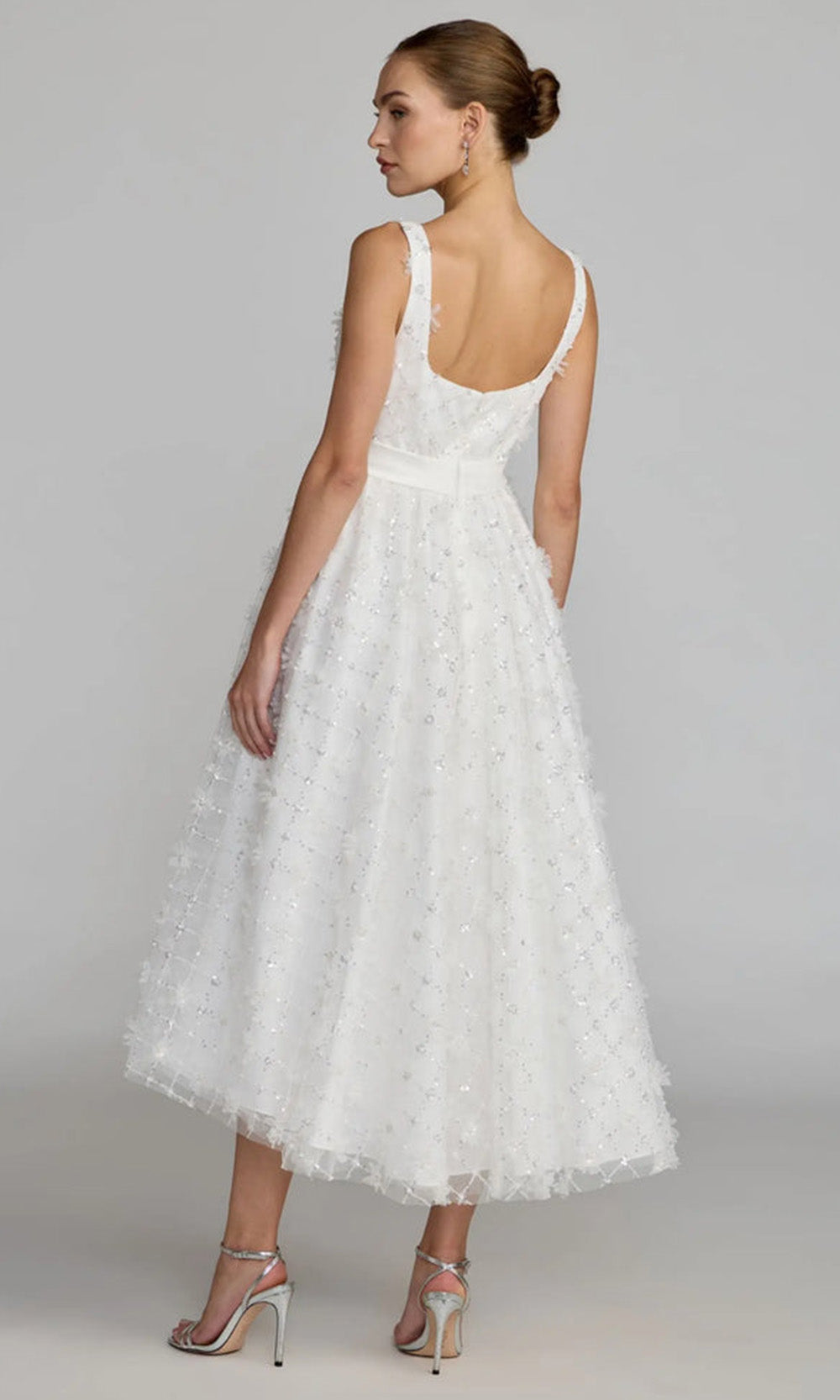 Mac Duggal 27824 - Square Neck Embellished A-Line Midi Dress Cocktail Dresses in White