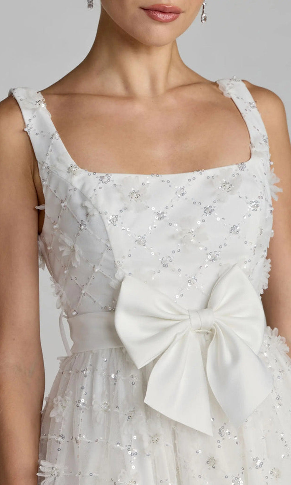 Mac Duggal 27824 - Square Neck Embellished A-Line Midi Dress Cocktail Dresses in White
