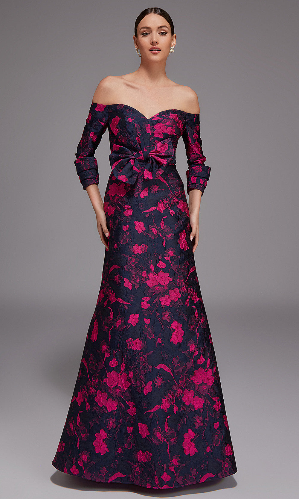 Alyce Paris 27833 - A-line Jacquard Gown with Bow Front Detail Formal Gowns