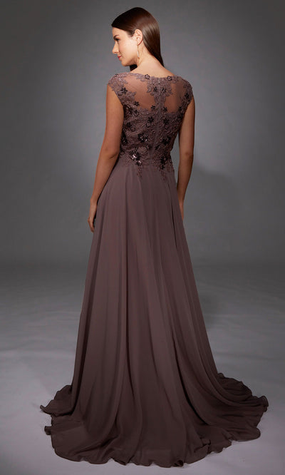 Alyce Paris 27842 - Bateau Neck Applique Gown with Slit Mother of the Bride Dresses