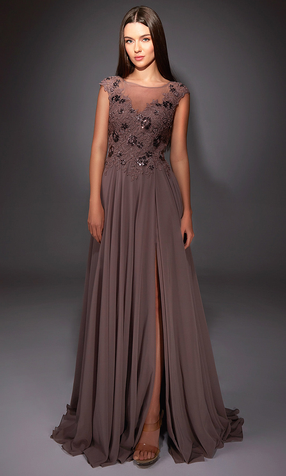 Alyce Paris 27842 - Bateau Neck Applique Gown with Slit Mother of the Bride Dresses