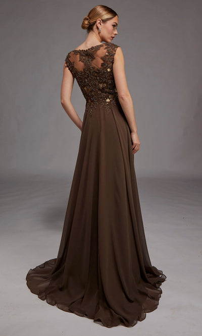 Alyce Paris 27842 - Bateau Neck Applique Gown with Slit Mother of the Bride Dresses
