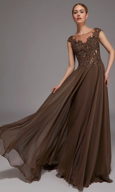 Alyce Paris 27842 - Bateau Neck Applique Gown with Slit Mother of the Bride Dresses