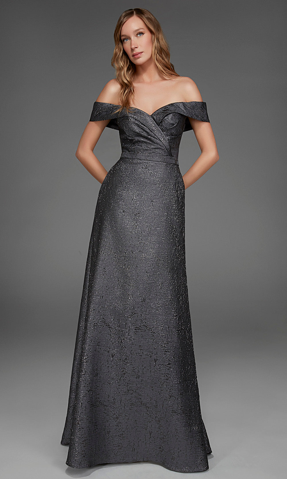 Alyce Paris 27882 - A-Line Skirt Sweetheart Textured Gown Evening Dresses in Gray  