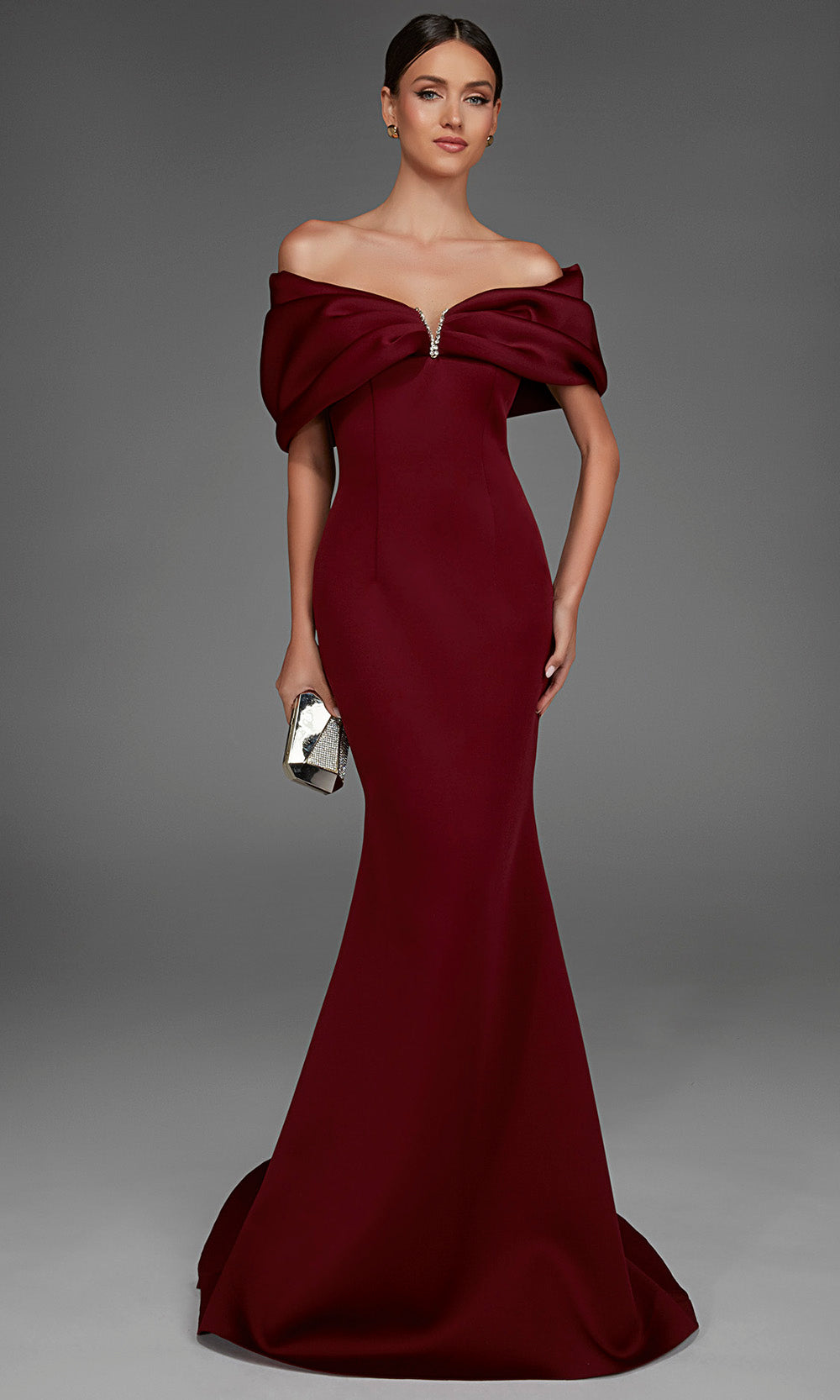 Alyce Paris 27883 - Crystal Accent Draped Sleeve Evening Gown Special Occasion Dress in Red  