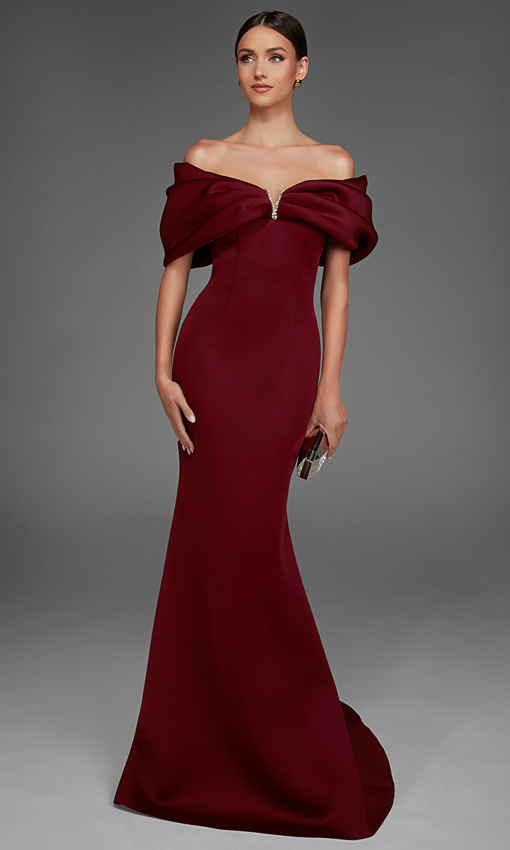 Alyce Paris 27883 - Crystal Accent Draped Sleeve Evening Gown Special Occasion Dress in Red  