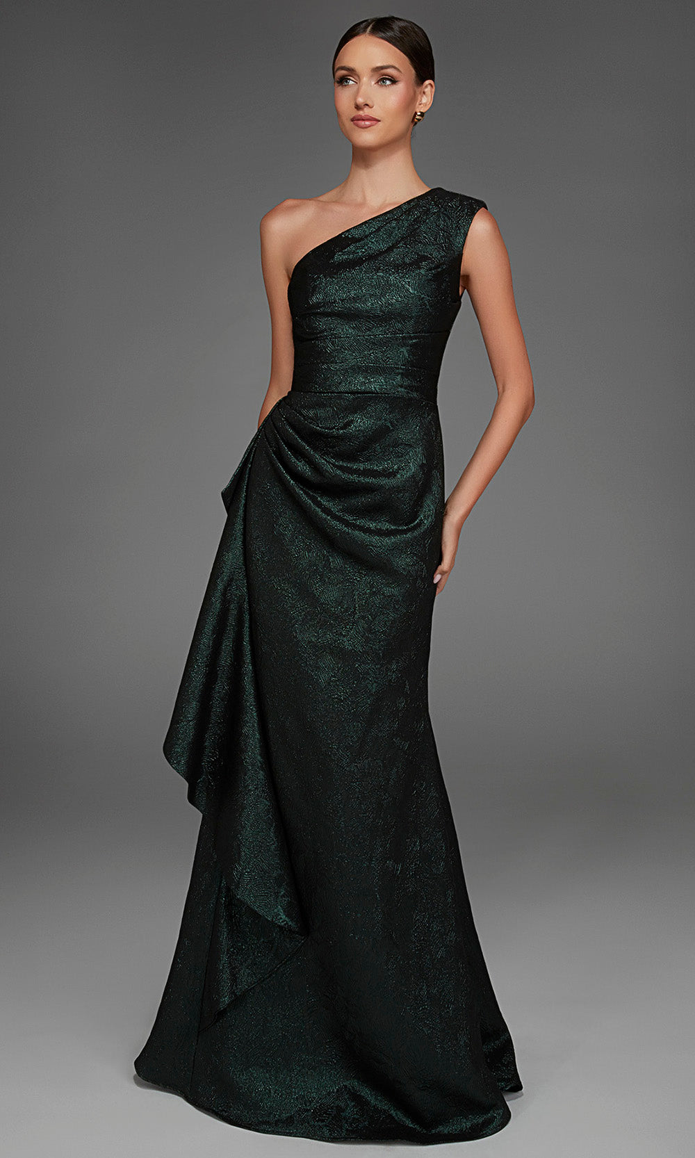 Alyce Paris 27885 - One Shoulder Draped Jacquard Evening Gown Special Occasion Dress in Green  