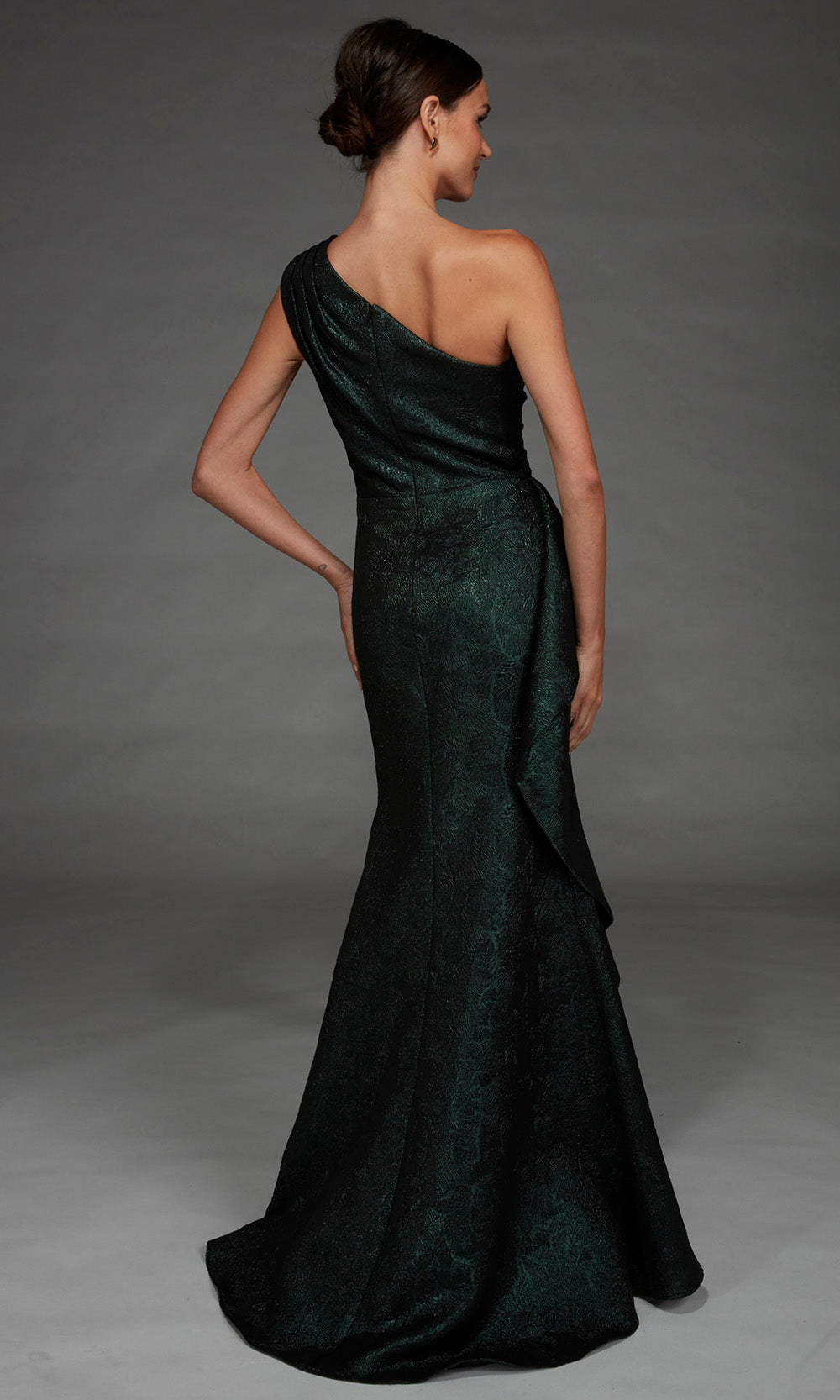 Alyce Paris 27885 - One Shoulder Draped Jacquard Evening Gown Special Occasion Dress in Green  
