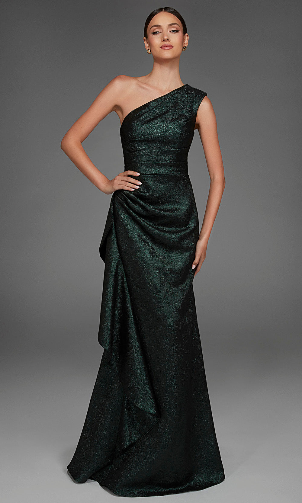 Alyce Paris 27885 - One Shoulder Draped Jacquard Evening Gown Special Occasion Dress in Green  