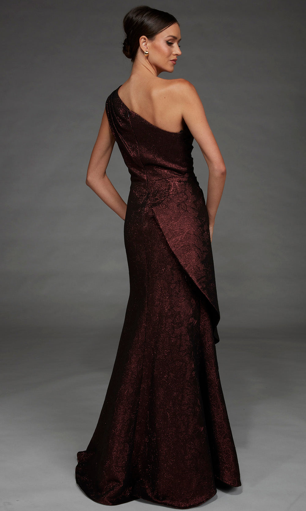 Alyce Paris 27885 - One Shoulder Draped Jacquard Evening Gown Special Occasion Dress in Red  