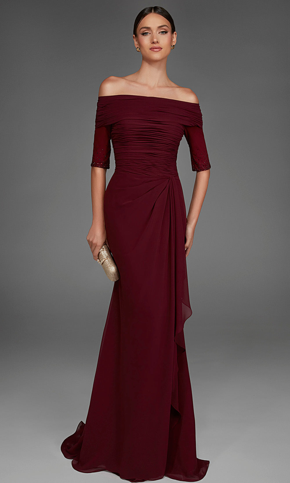 Alyce Paris 27888 - Ruched Draped Sheath Long Gown Evening Dresses in Red  