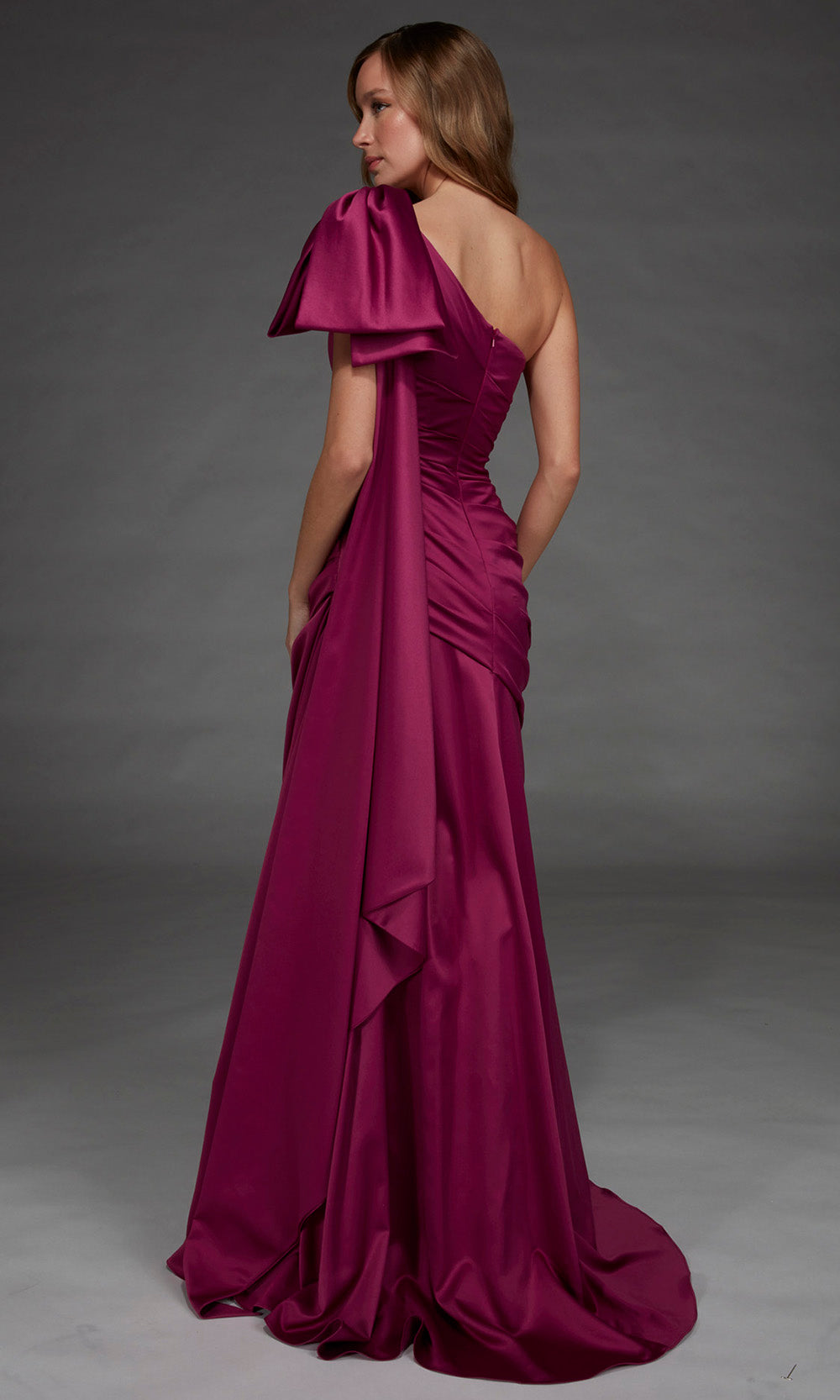 Alyce Paris 27891 - Bow Accent Asymmetric Ruched Gown Special Occasion Dress in Pink  