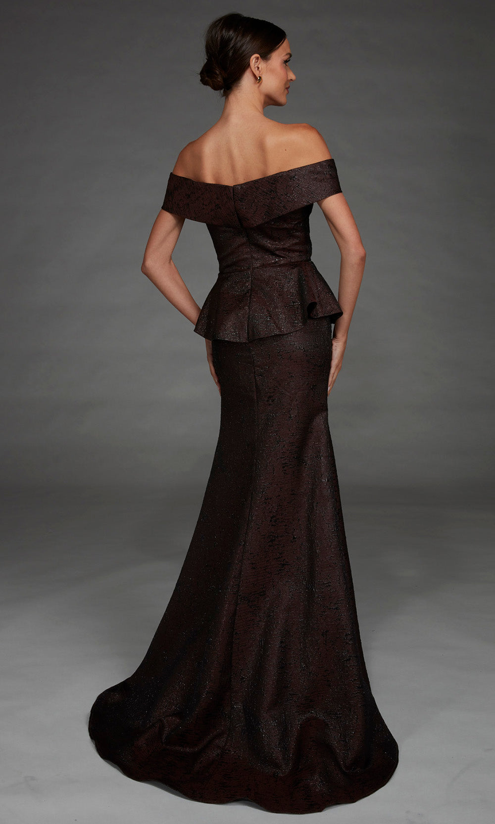 Alyce Paris 27892 - Jacquard Peplum Ruffle Evening Gown Formal Gowns in Brown  