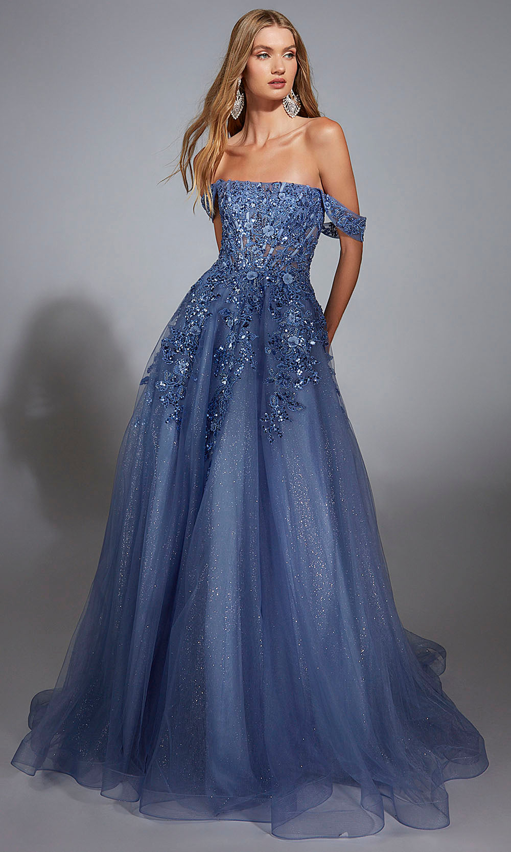 Aerie Couture 278 - Glitter Tulle A-Line Gown with Lace-Up Back Prom Dresses