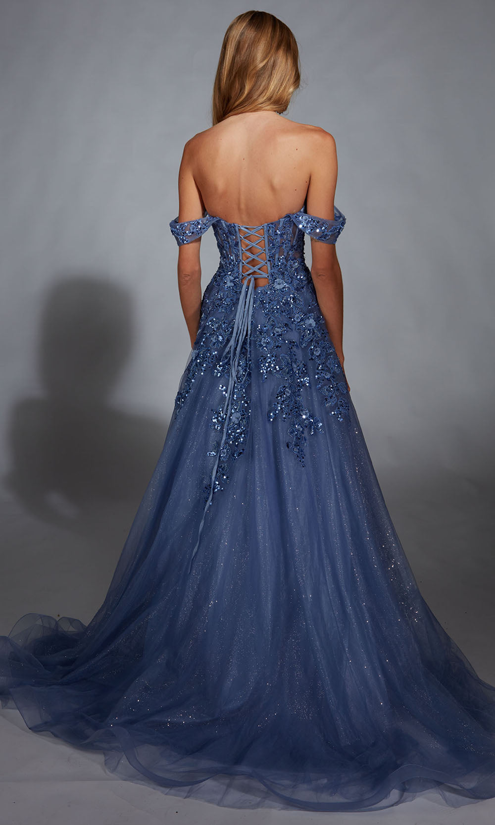 Aerie Couture 278 - Glitter Tulle A-Line Gown with Lace-Up Back Prom Dresses