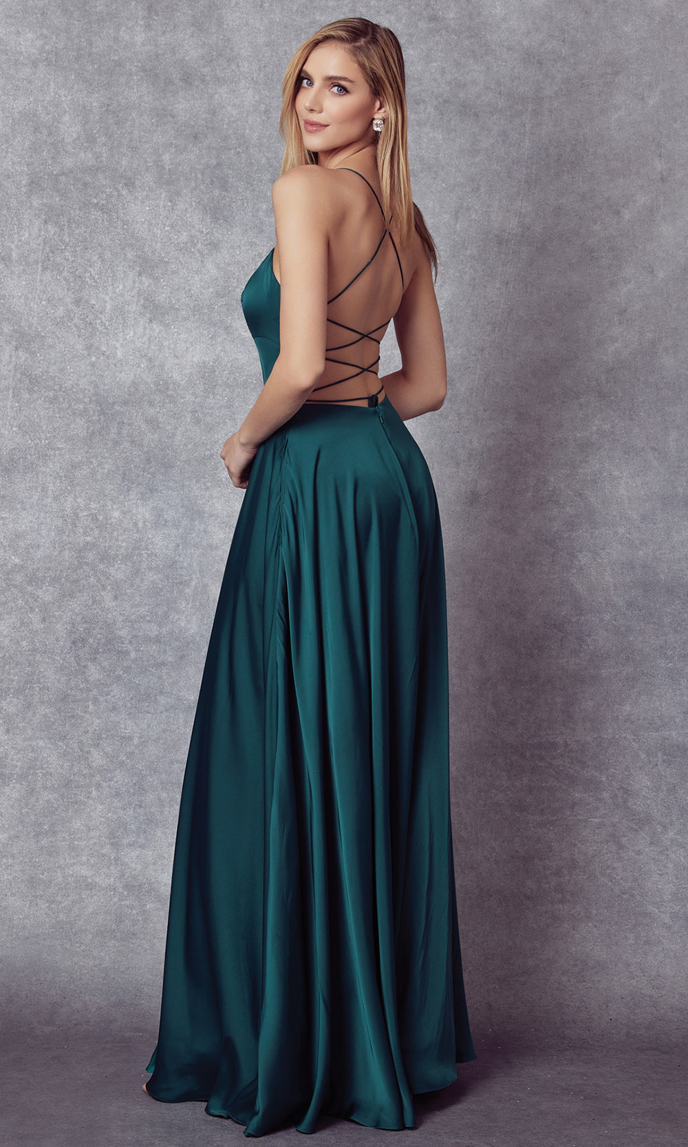Juliet Dresses 278 - Lace-Up Back Sleeveless Gown with Pockets Prom Dresses