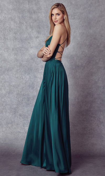 Juliet Dresses 278 - Lace-Up Back Sleeveless Gown with Pockets Prom Dresses