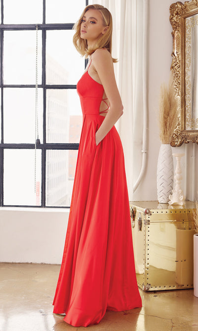 Juliet Dresses 278 - Lace-Up Back Sleeveless Gown with Pockets Prom Dresses