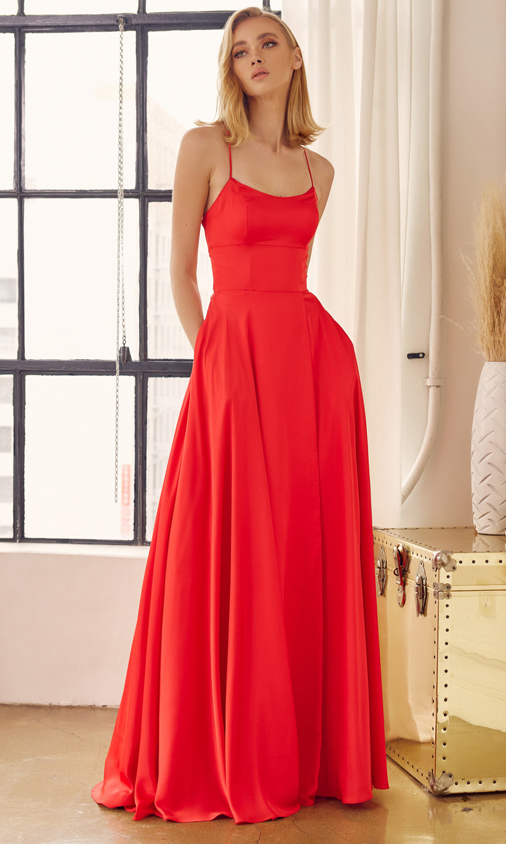 Juliet Dresses 278 - Lace-Up Back Sleeveless Gown with Pockets Prom Dresses