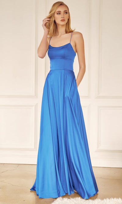 Juliet Dresses 278 - Lace-Up Back Sleeveless Gown with Pockets Prom Dresses