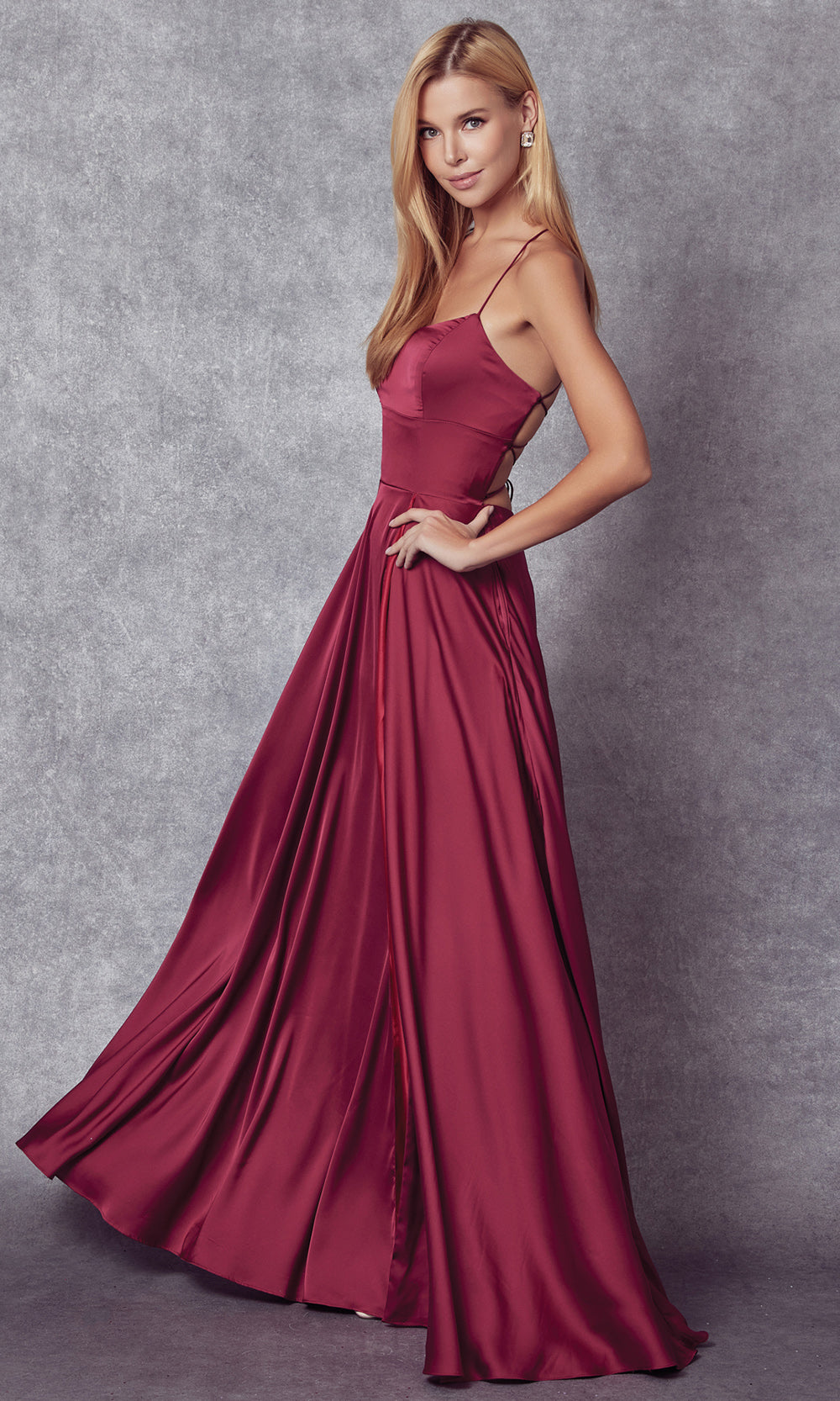 Juliet Dresses 278 - Lace-Up Back Sleeveless Gown with Pockets Prom Dresses