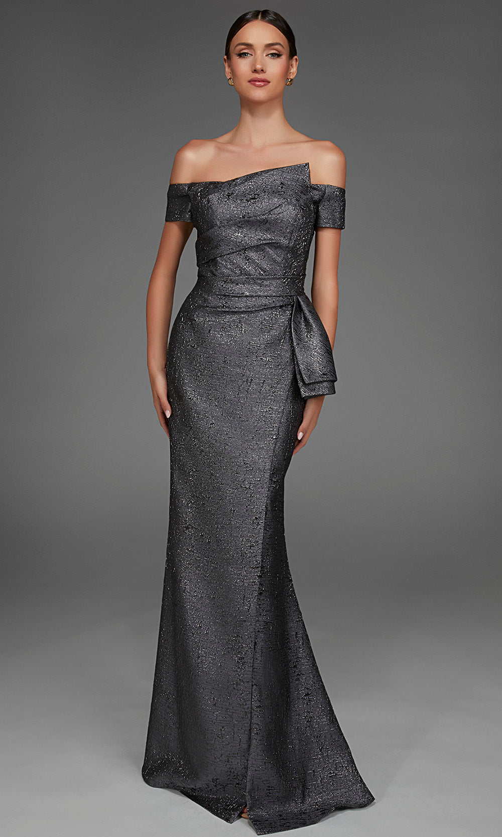 Alyce Paris 27900 - Jacquard Sheath Off Shoulder Gown Evening Dresses in Gray  