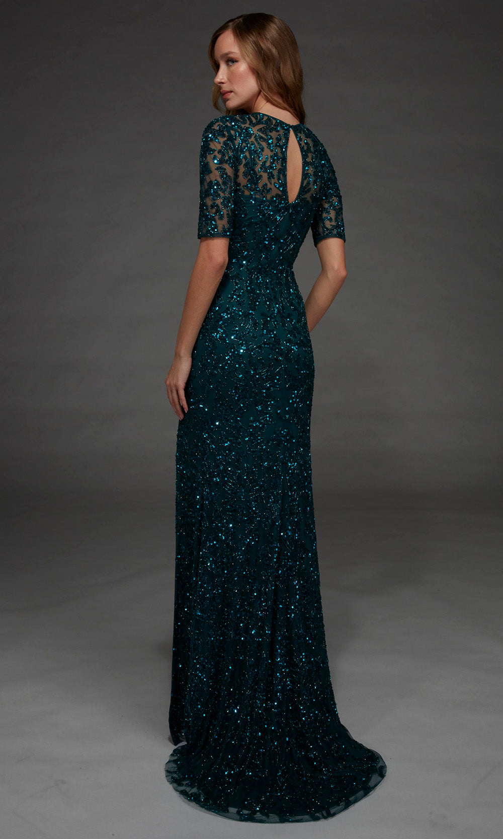 Alyce Paris 27901 - Jewel Neck Beaded Gown with Slit Special Occasion Dress in Green  