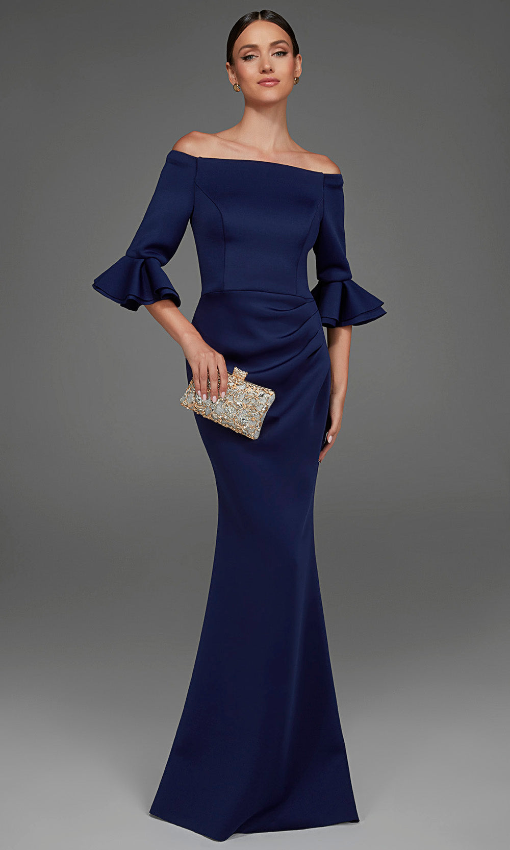 Alyce Paris 27905 - Flounce Sleeve Button Back Evening Gown Special Occasion Dress in Blue  