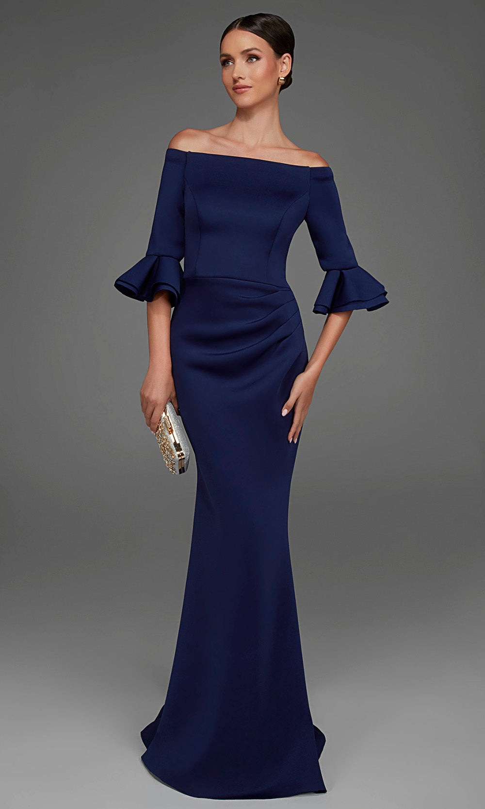 Alyce Paris 27905 - Flounce Sleeve Button Back Evening Gown Special Occasion Dress in Blue  
