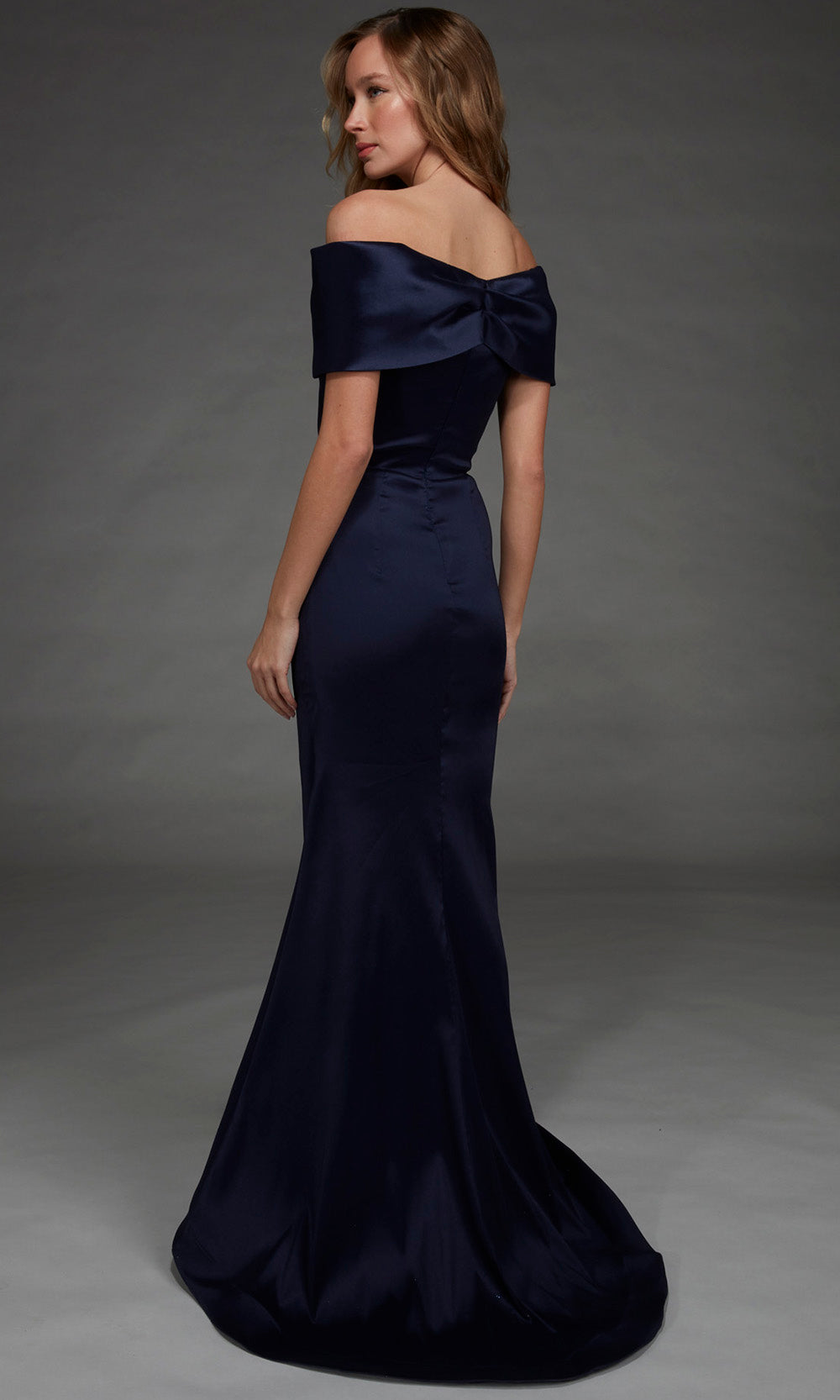 Alyce Paris 27908 - Off Shoulder Sleek Sheath Long Gown Special Occasion Dress in Blue  