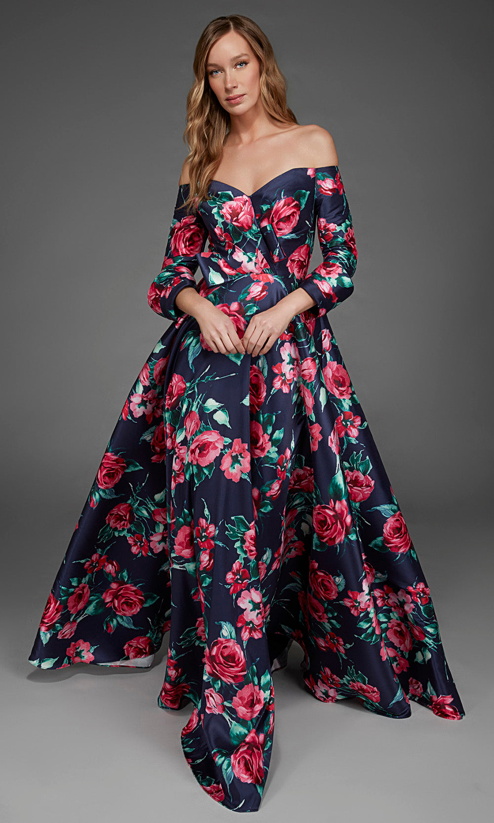 Alyce Paris 27910 - Off Shoulder Sweetheart Floral Gown Evening Dresses in Blue  
