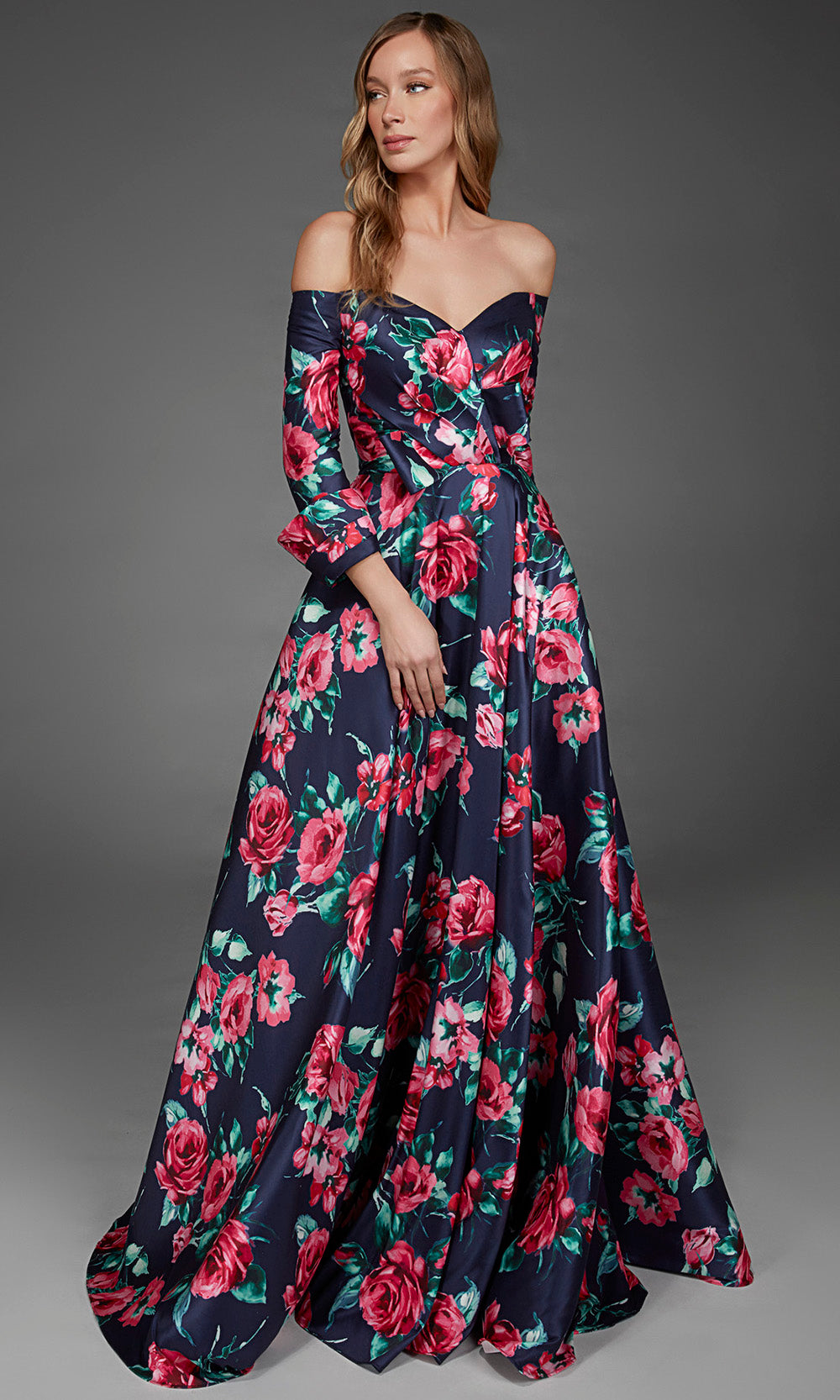 Alyce Paris 27910 - Off Shoulder Sweetheart Floral Gown Evening Dresses in Blue  