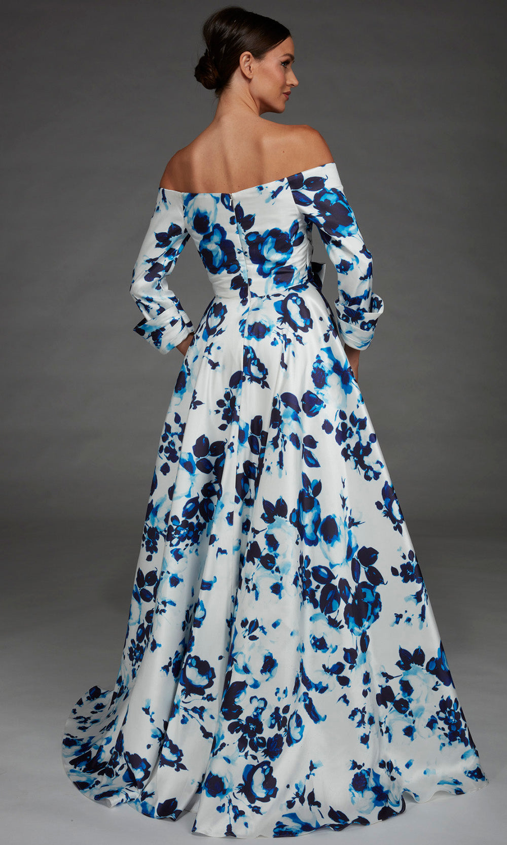 Alyce Paris 27910 - Off Shoulder Sweetheart Floral Gown Evening Dresses in Blue and White