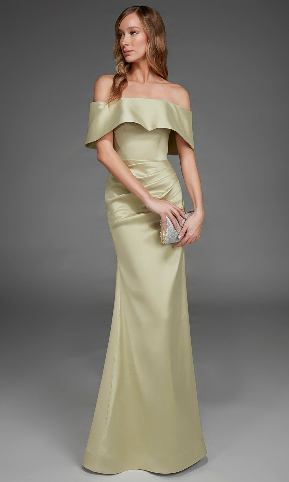 Alyce Paris 27916 - Folded Neckline Stretch Mikado Fitted Gown Special Occasion Dress in Green  