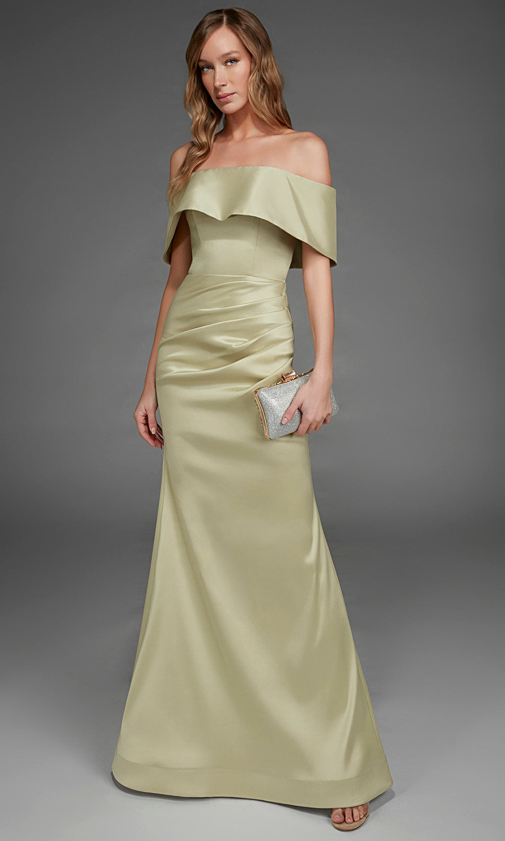 Alyce Paris 27916 - Folded Neckline Stretch Mikado Fitted Gown Special Occasion Dress in Green  
