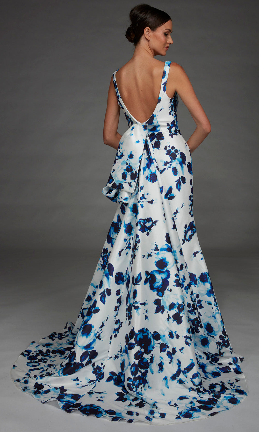 Alyce Paris 27917 - Sleeveless Floral Mermaid Gown with Overskirt Evening Dresses in Blue and White