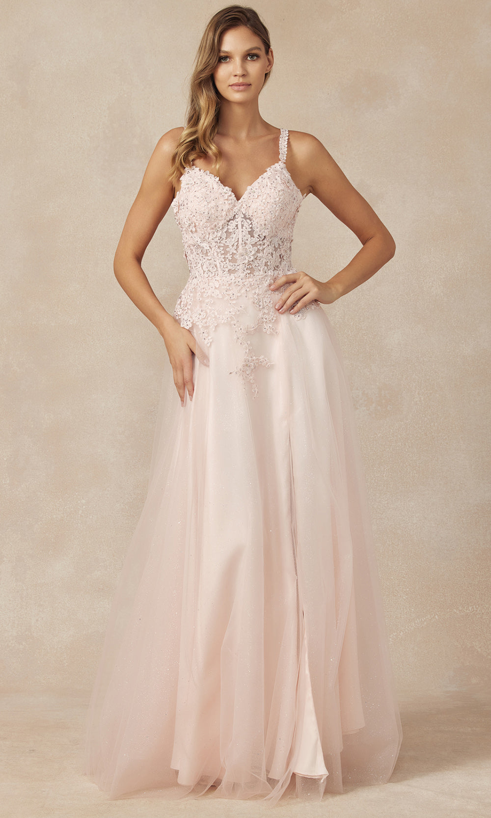 Juliet Dresses 283 - Glitter Tulle A-line Gown with Embroidery Formal Gowns