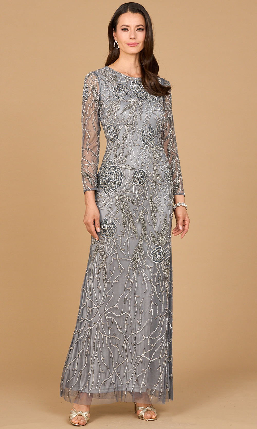 Lara Dresses 28889 - Beaded Jewel Neck Full Length Gown Formal Gowns