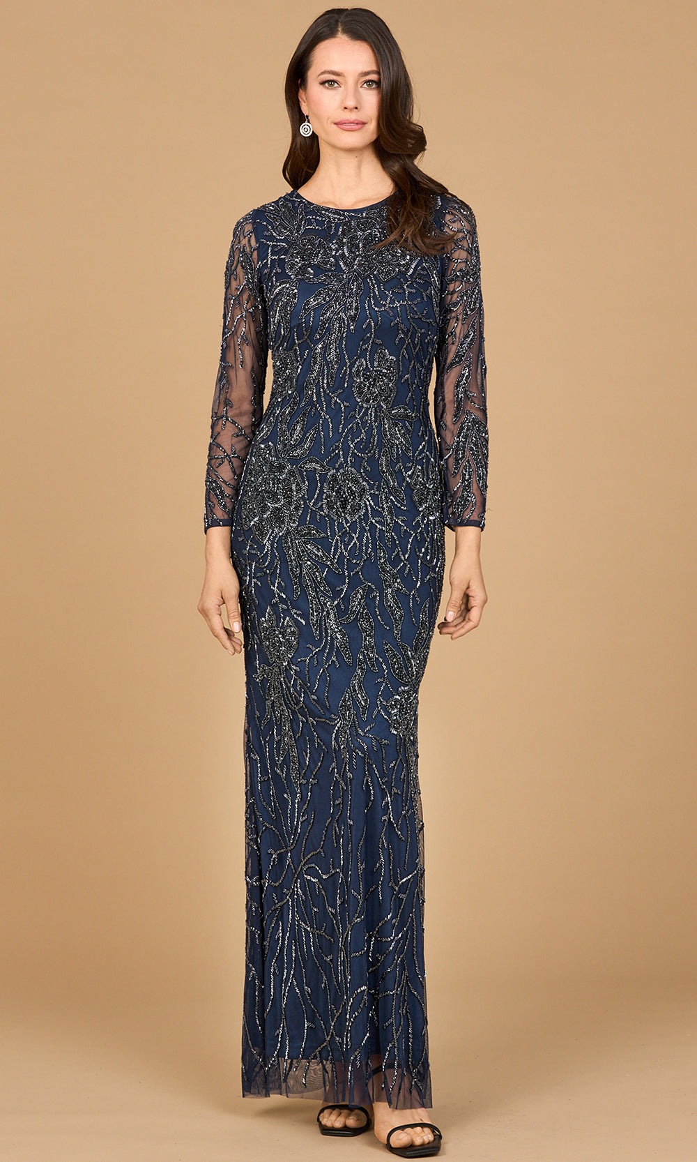 Lara Dresses 28889 - Beaded Jewel Neck Full Length Gown Formal Gowns